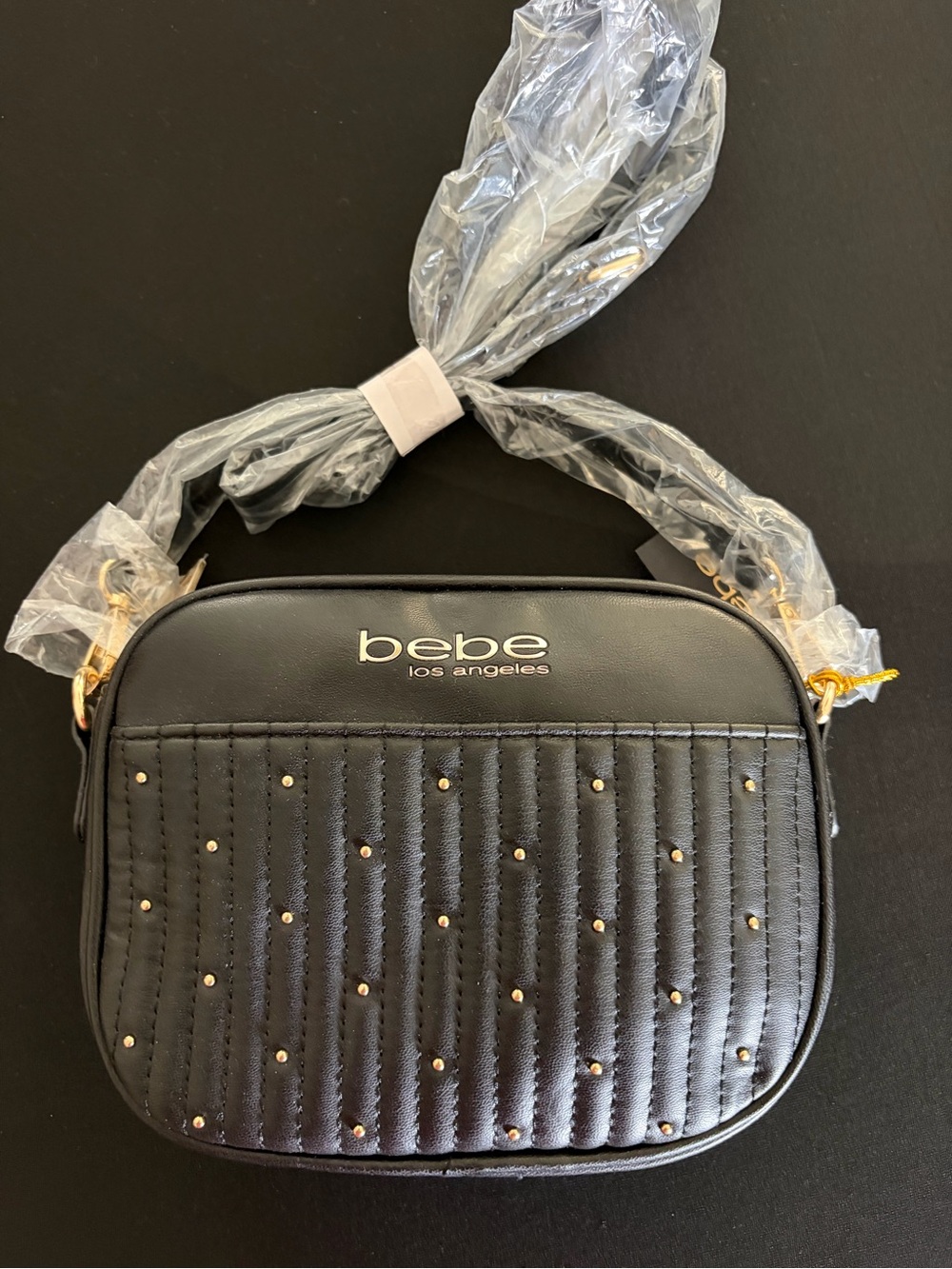 bebe Black Quilted Studded Crossbody NWT